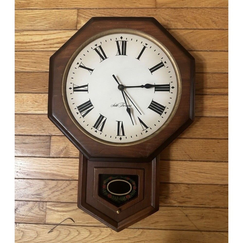 Vintage Seth Thomas Golden Rule Wall Clock E477-009 Octagon Wood Frame